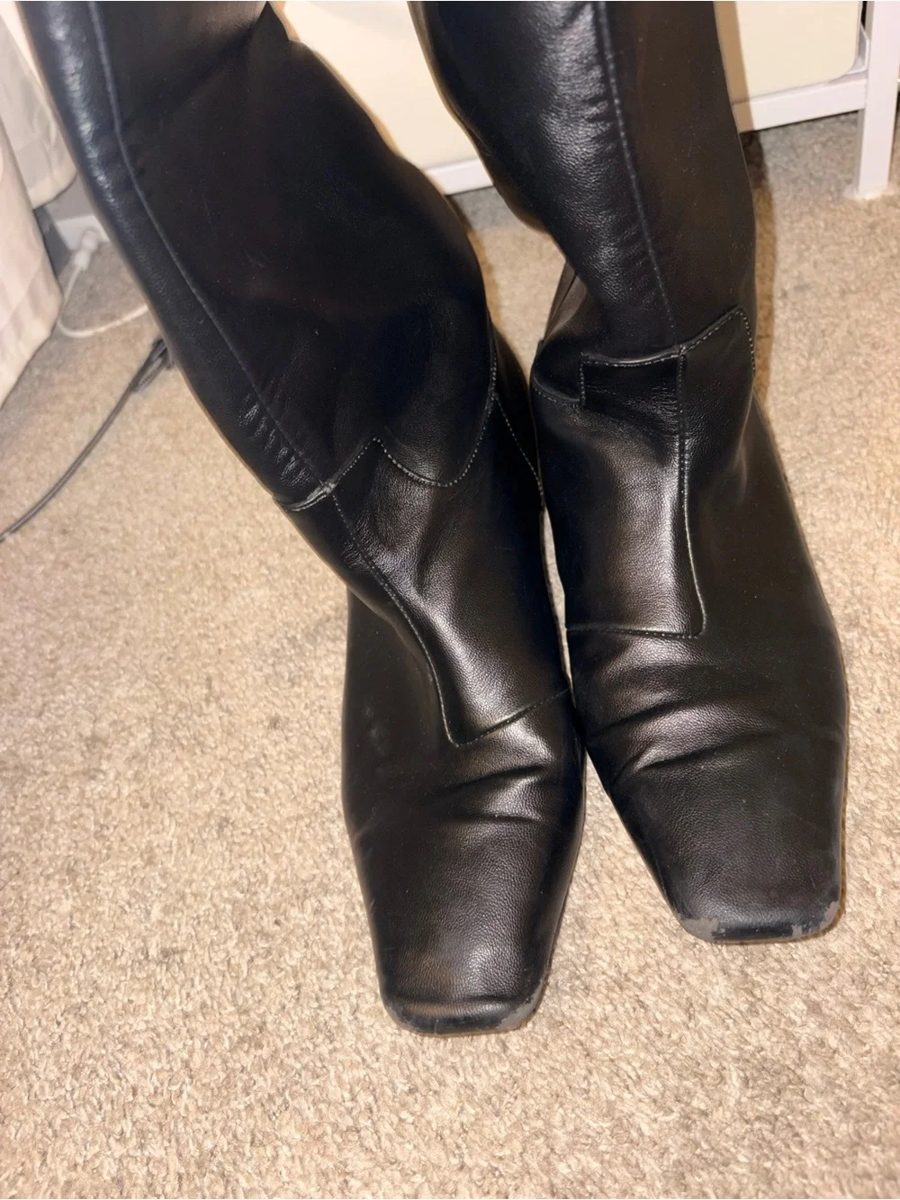 Tall knee high Black Leather Knee-High Boots